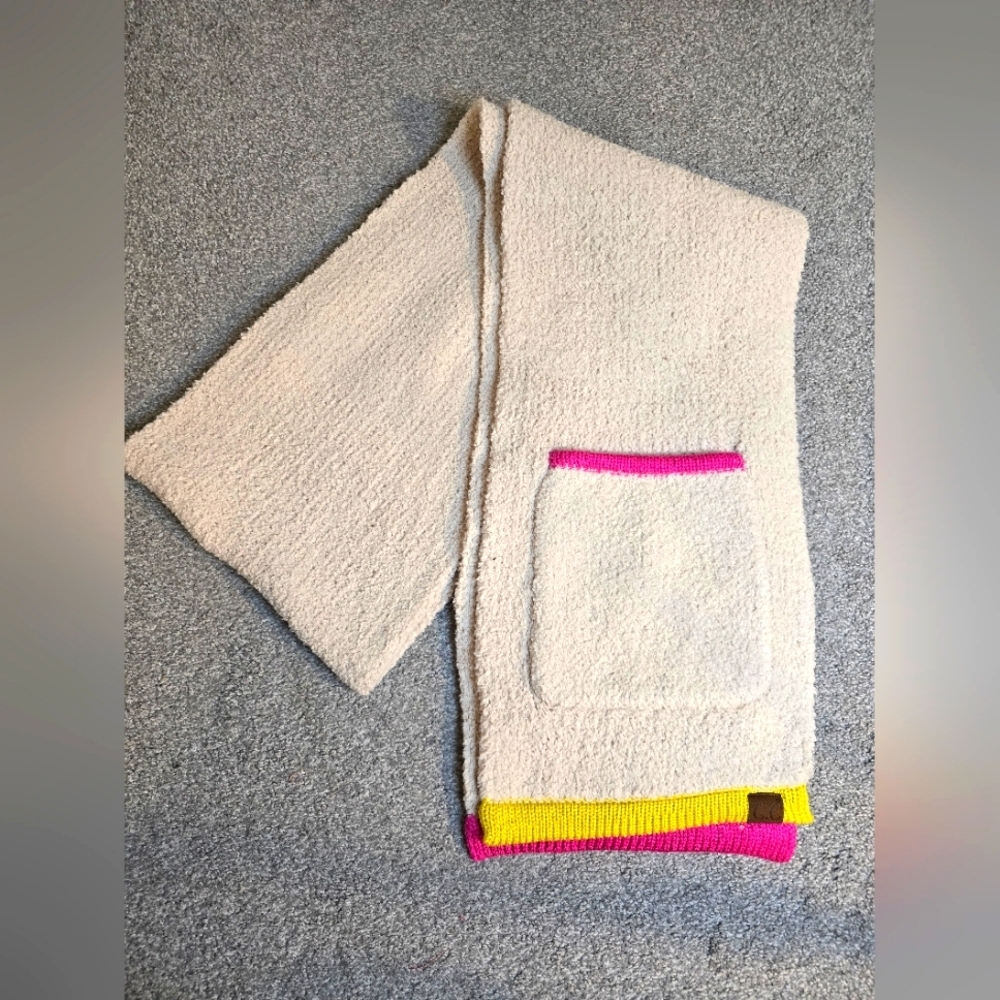 Cece Extra Soft Long Scarf with Hand Pockets Cream Bright Pink Yellow